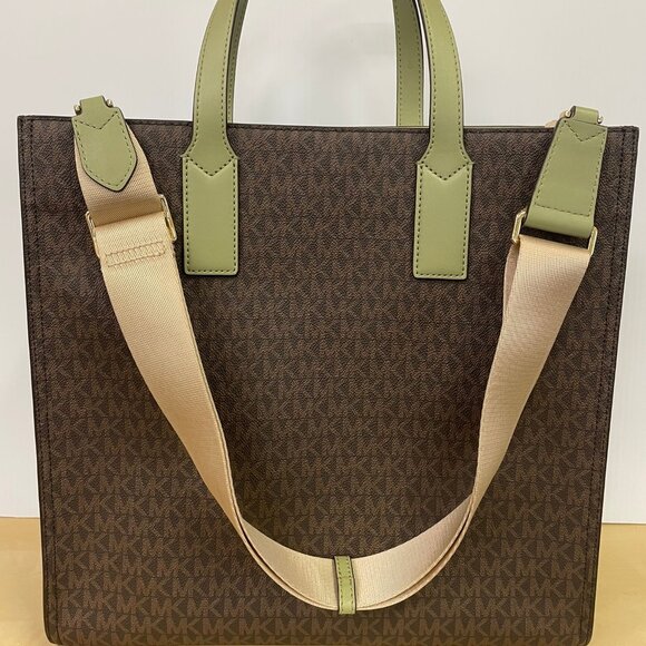 Michael Kors Large Tote Shoulder Bag Handbag Brown Green + Shoulder Strap - Picture 4 of 7